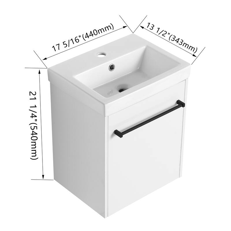 Bathroom Vanity With Sink In 16/18 Inch, Floating Bathroom Vanity With Soft Close Door