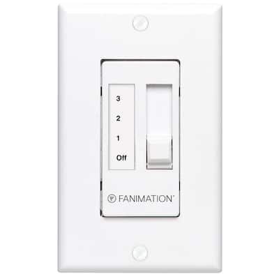 Three Speed Wall Control For Up To Five Fans Non-Reversing - Fan Speed and Light - White