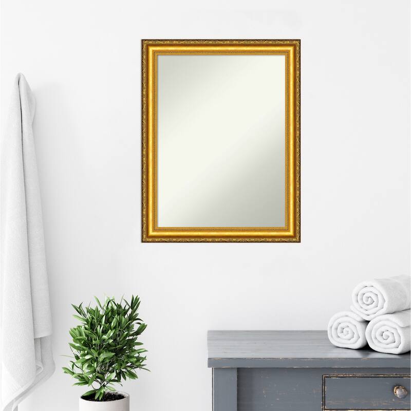 Non-Beveled Wood Bathroom Wall Mirror - Colonial Embossed Gold Frame