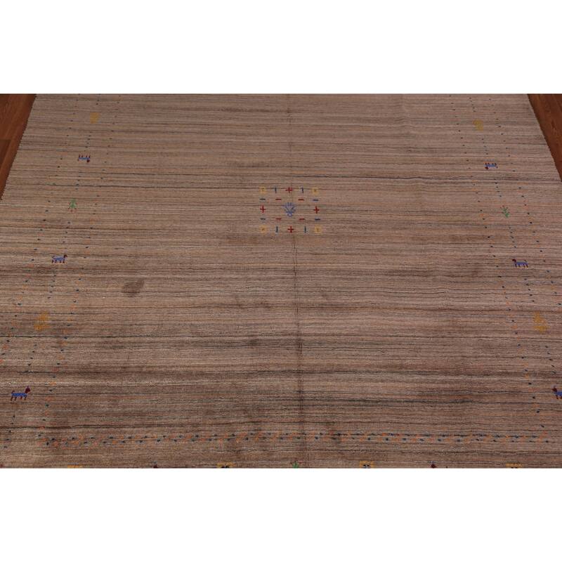 Striped Gabbeh Oriental Area Rug Handmade Brown Wool Carpet - 8'0" x 9'9"