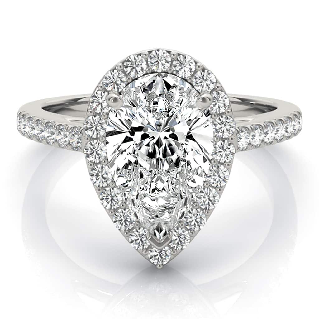 Auriya 14k White Gold Lab Grown Pear Diamond Halo Engagement Ring 0.50 to 5.00 ct. tw. (F-G VS)