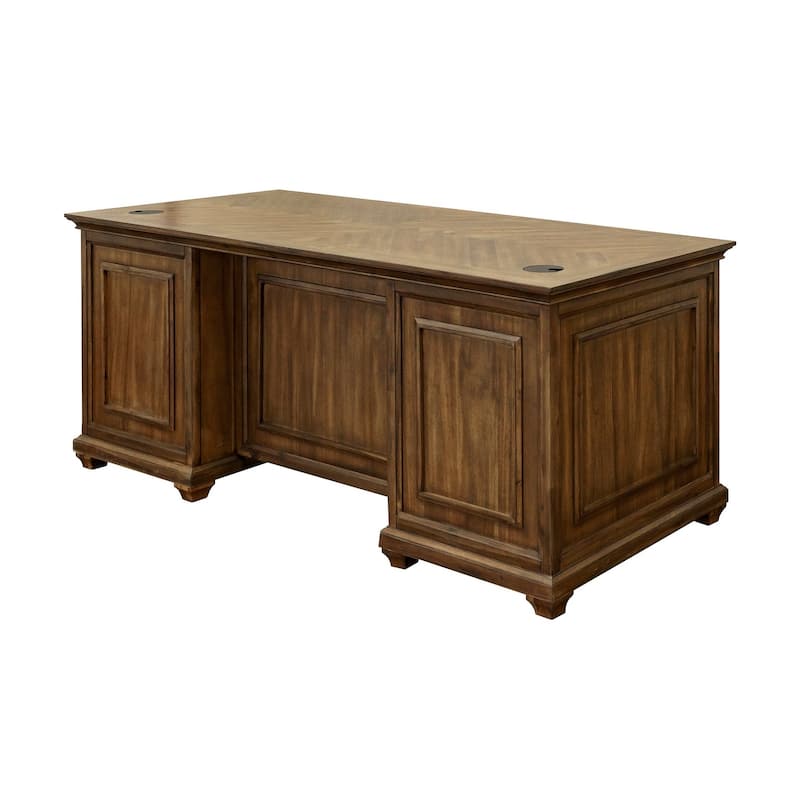 Traditional Wood Double Pedestal Executive Desk, Writing Table, Office Desk, Fully Assembled, Brown