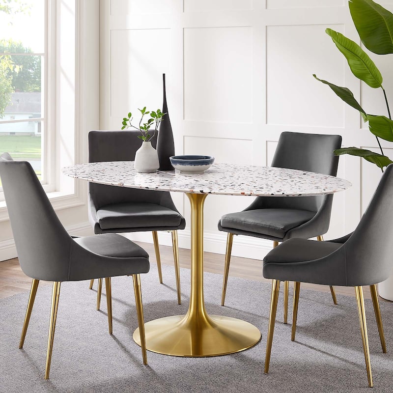 Lippa 60" Oval Terrazzo Dining Table - Gold White