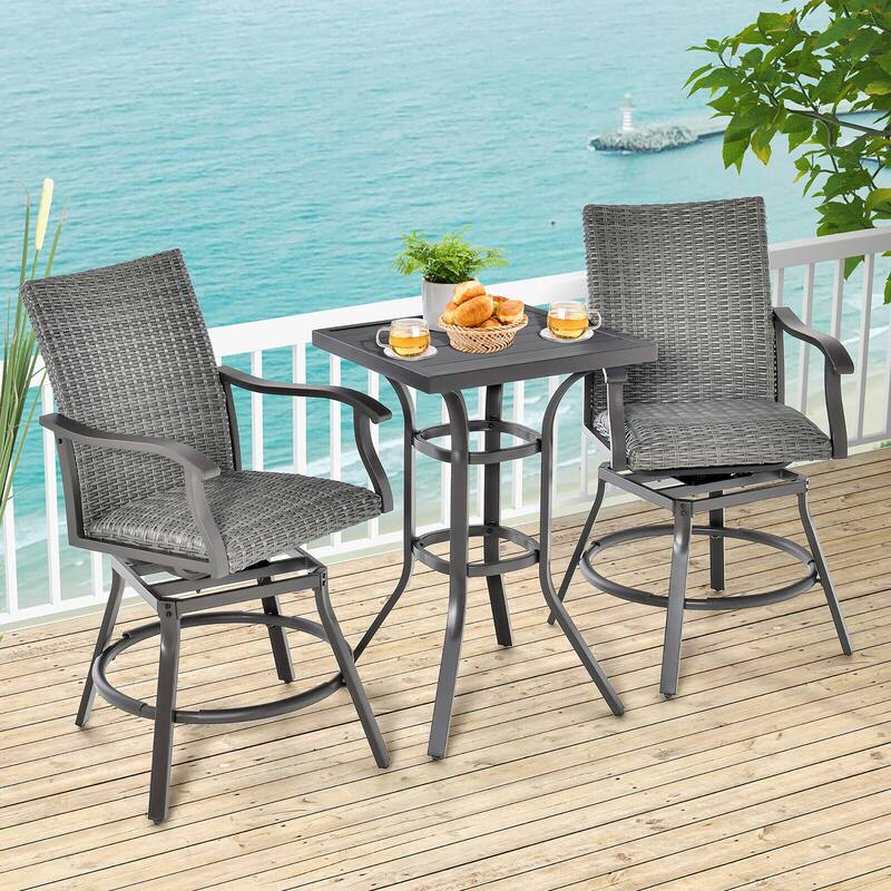 Gymax 2PCS Patio Wicker Aluminum Swivel Bar Height Chairs W/4D Air