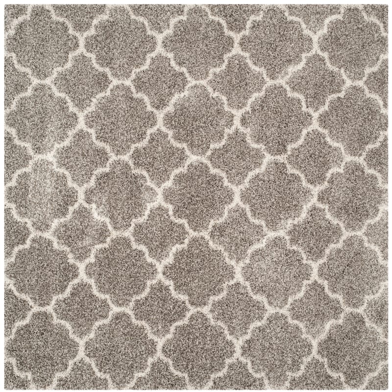 SAFAVIEH Hudson Shag Jeryl Glam Trellis 2-inch Area Rug - 9' Square - Grey/Ivory