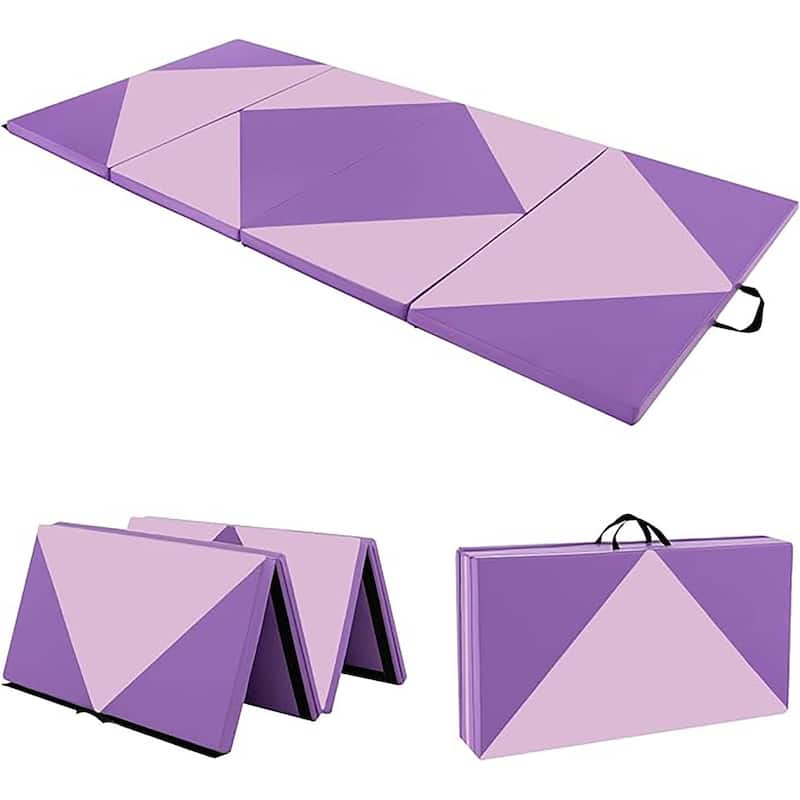 Folding Gymnastics Mat Tumbling Mat w/ Hook & Loop Fasteners - Purple&Pink