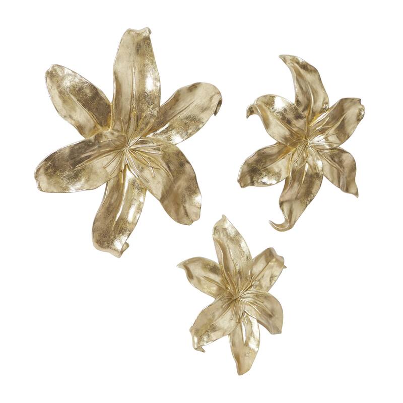 Polystone Floral 3D Home Wall Decor - Set of 3 Gold or Silver - Roche River Decor