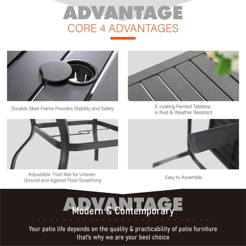 5-piece Outdoor E-coated Patio Dining Set with Stackable Chairs