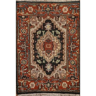 Hand-knotted Black/ Rust Traditional Heriz Serapi Wool Rug - 2'0