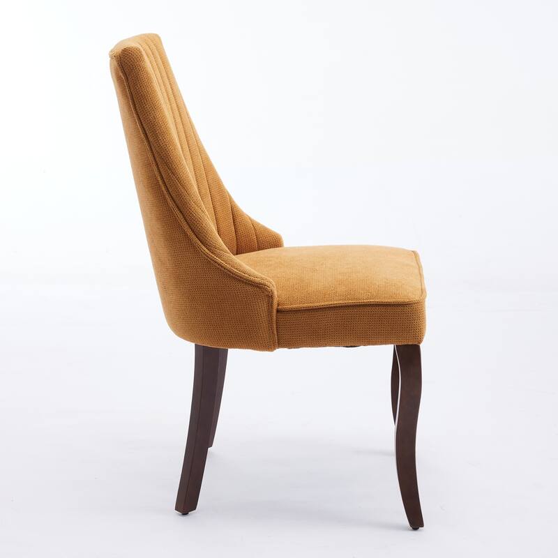 Flocking Linen Upholstered Dining Chairs with Curved Solid Wood Legs,Set of 2