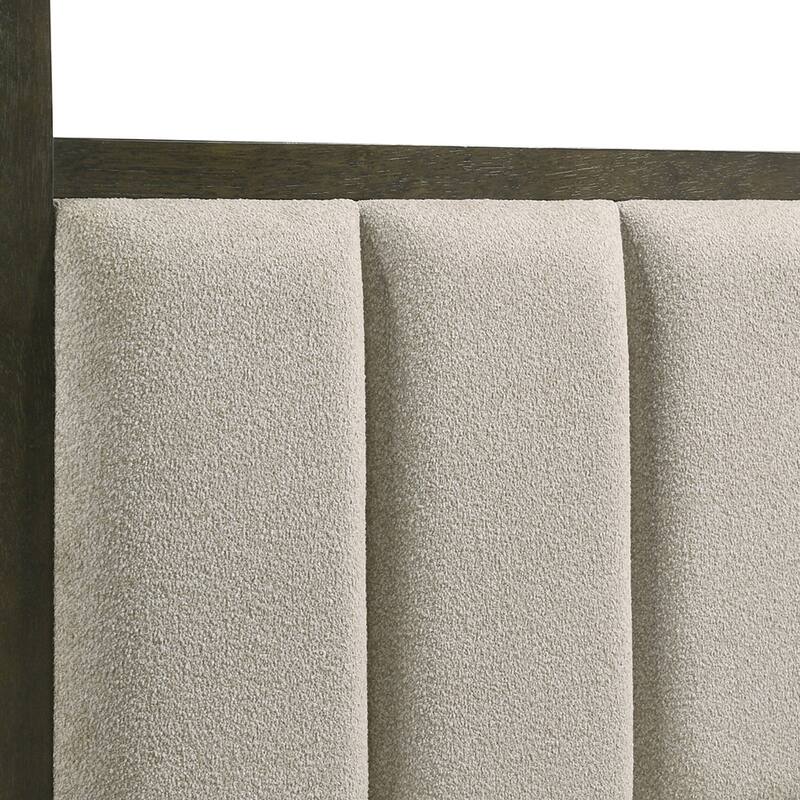 Dark Cocoa Queen Canopy Bed with Upholstered Headboard, Transitional Design