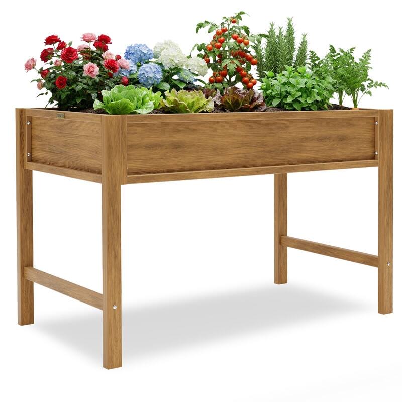 WINSOON All Weather HIPS Raised Garden Bed with Drainage Holes - Teak - 48x24"