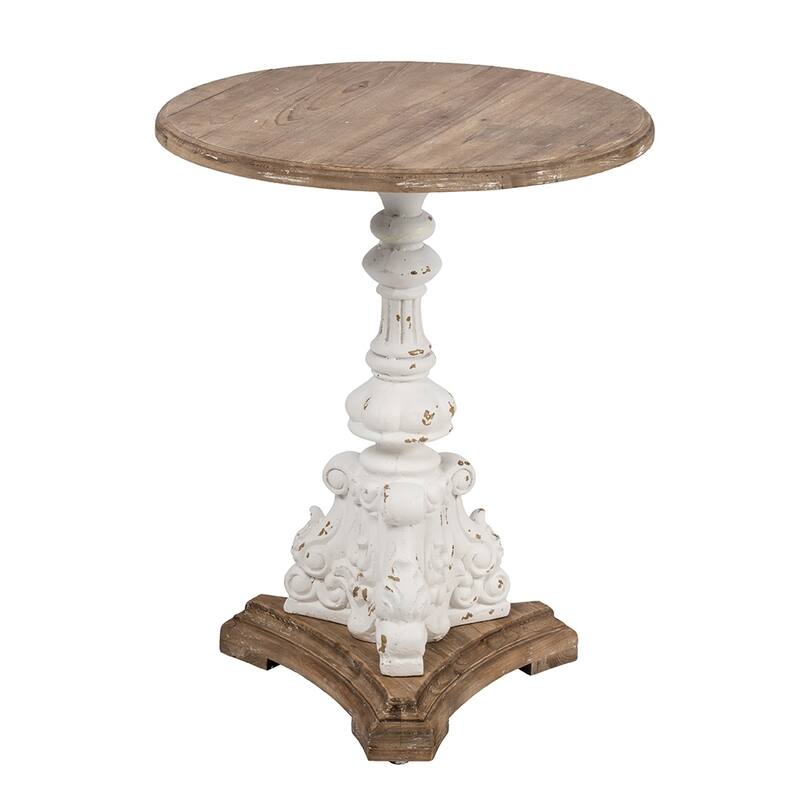 22.5" Wood Round Side Table with Carved Pedestal Base for Living Room