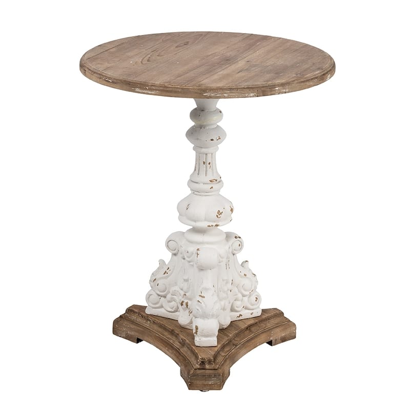 GDFStudio - Florence Vintage Pedestal Side Table with Hand-Carved Floral Base Design