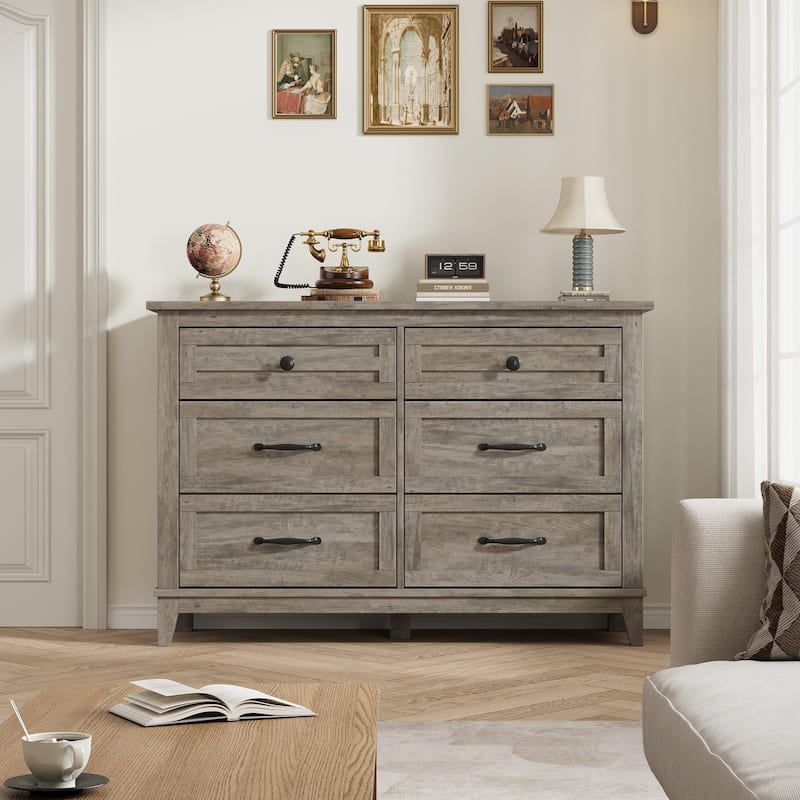 6 Drawer Dresser for Bedroom, 47" Wide Wooden Storage Chest, Freestanding Closet Organizer