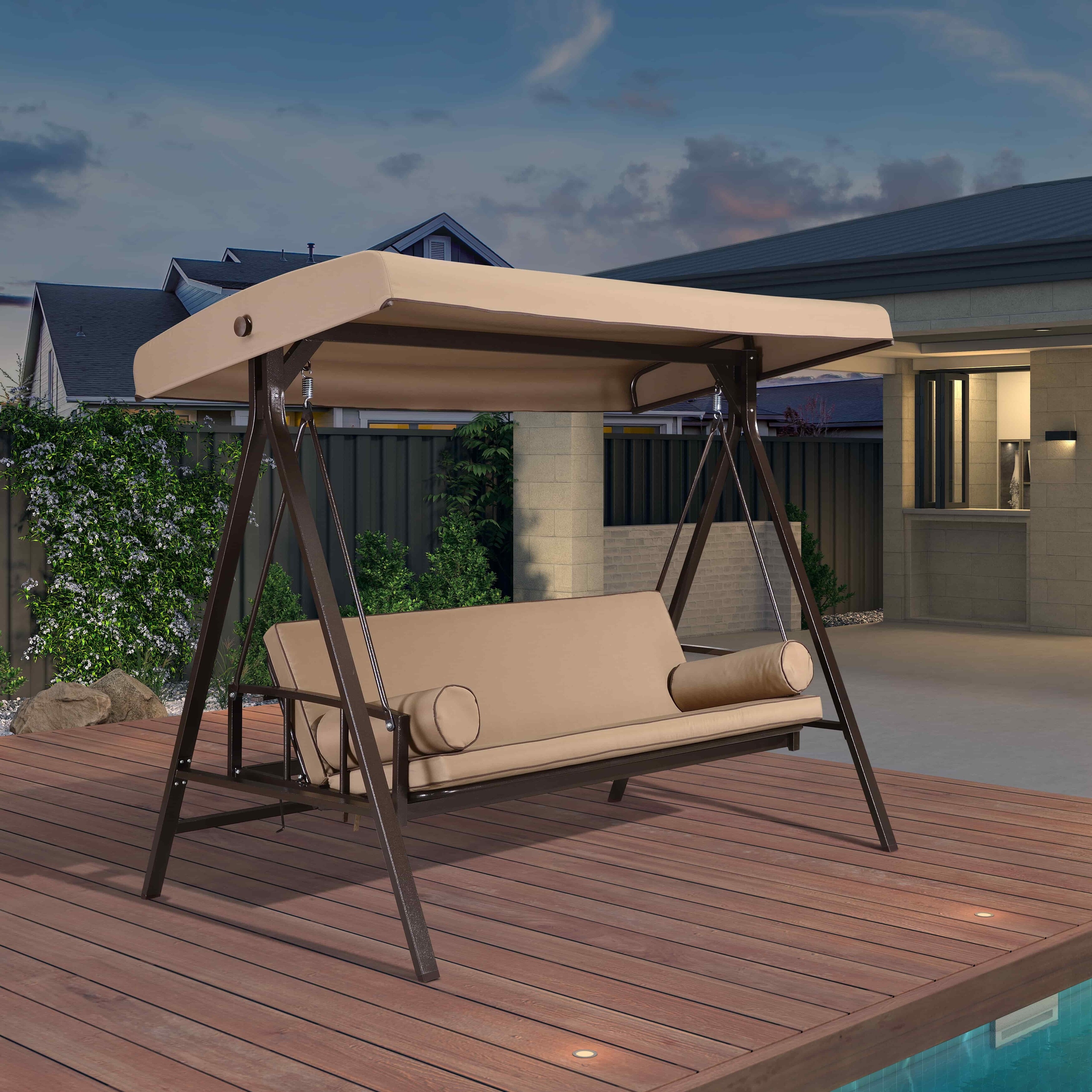 Wooden swing discount with backrest