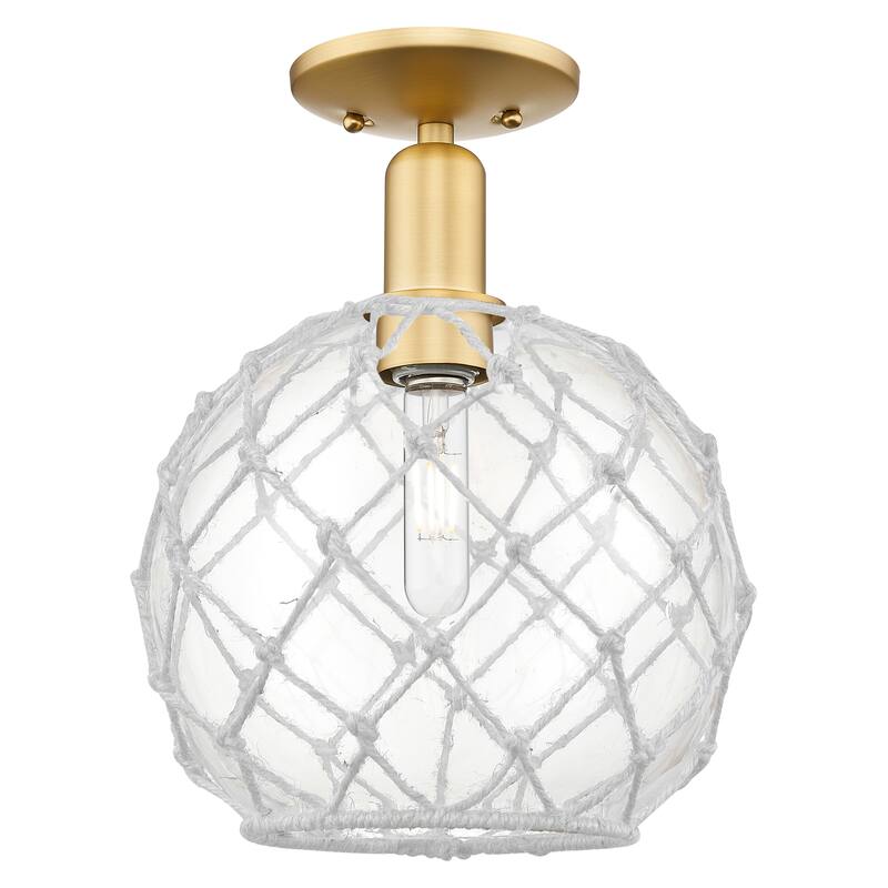 Innovations Lighting Endless Possibilities Arcadia - Farmhouse Rope - 1 Light 10" Semi-Flush Mount - Clear Glass with White Rope/Satin Gold
