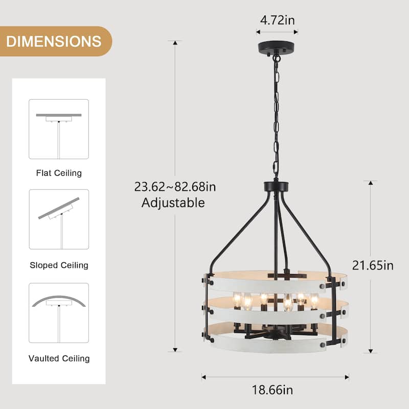 6-light Farmhouse Circle Foyer Pendant Light Hanging Island Chandelier for Dining Room