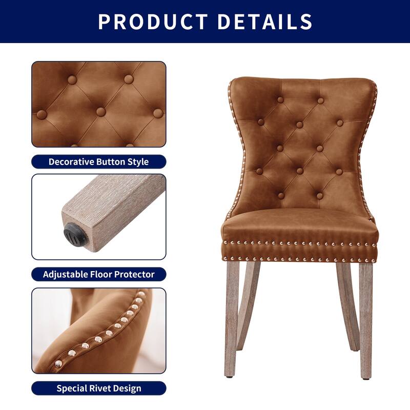 Subrtex(Set of 2)Faux Leather Upholstered Button Nailhead Wingback Dining Chair