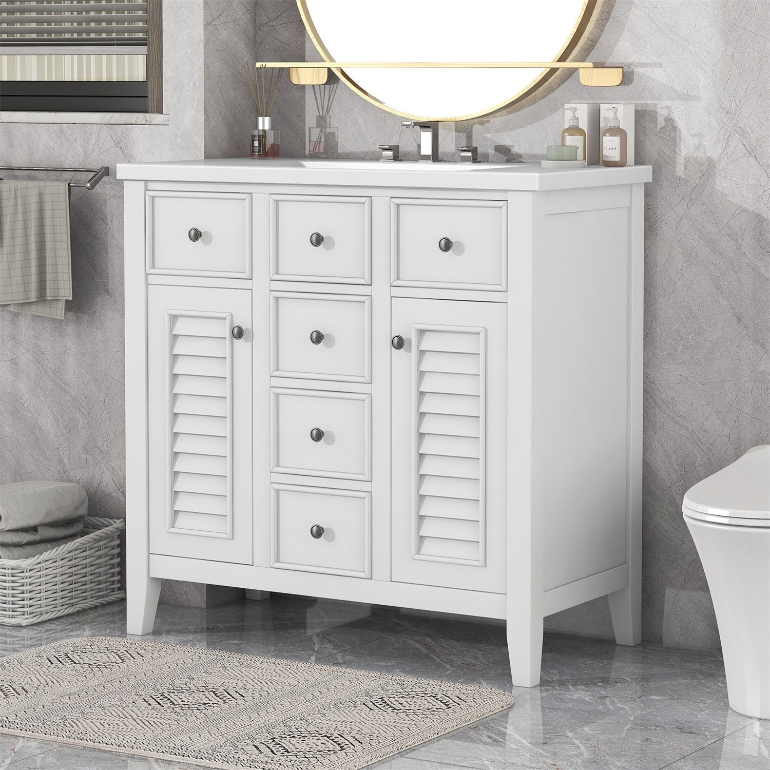  Merax, White 36 Inch Bathroom Vanity with Sink Set