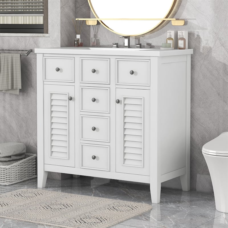 Merax 36" Bathroom Vanity with Ceramic Basin - White