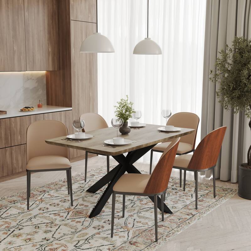 Ravenna 6-Piece Dining Set 66-Inch Rectangular MDF Dining Table and 6 Dining Side Chairs