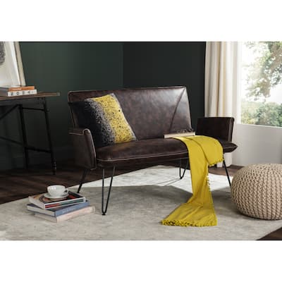 SAFAVIEH Mid-Century Modern Johannes Antique Brown Settee - 51.9" x 28.4" x 32.7"