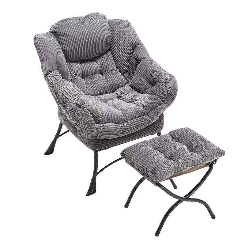 Modern Lounge Chair with Ottoman - Plush Reading Accent Chair with Footrest and Side Pocket