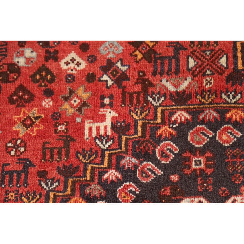 Geometric Red Shiraz Persian Vintage Area Rug Hand-knotted Wool Carpet - 5'0"x 8'5"