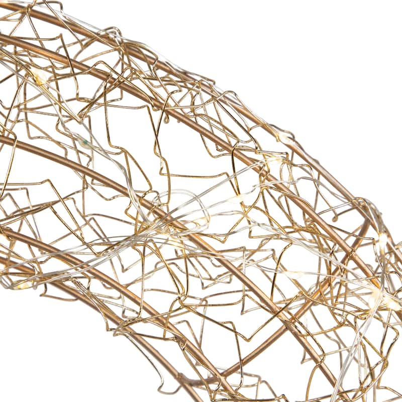 18" LED Lighted Gold Wire Wreath Outdoor Christmas Decoration