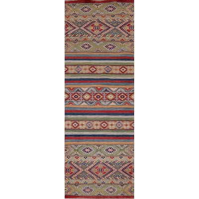 Striped Kazak Oriental Runner Rug Hand-Knotted Wool Carpet - 2'8" x 9'5"