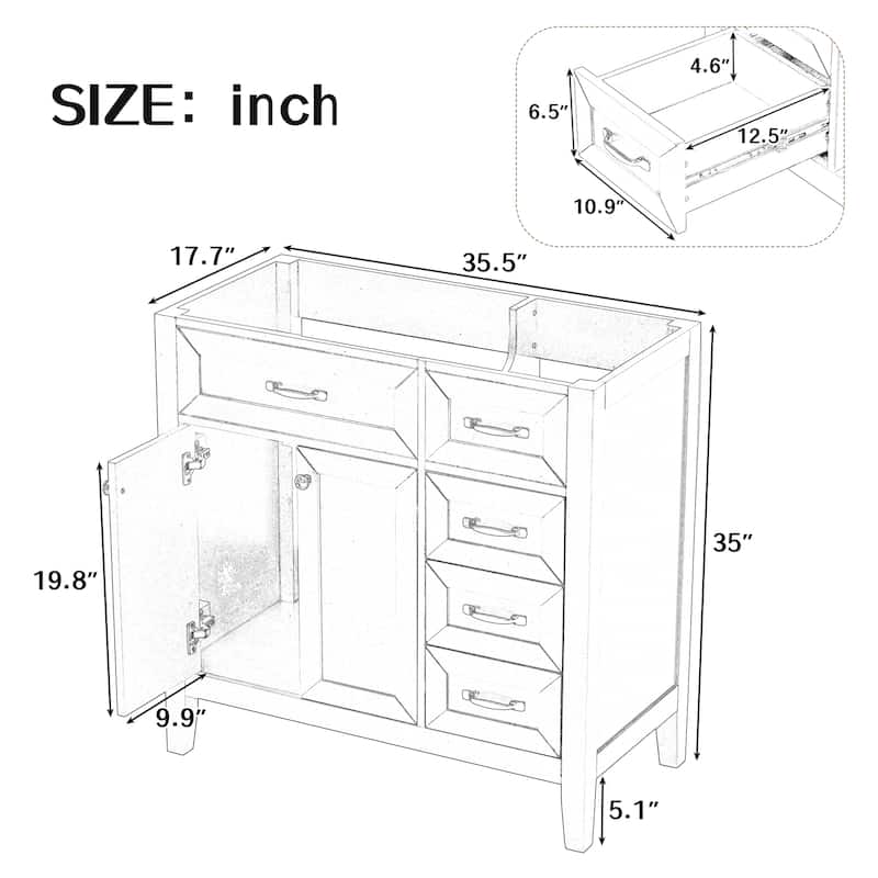 36" Bathroom Vanity without Sink
