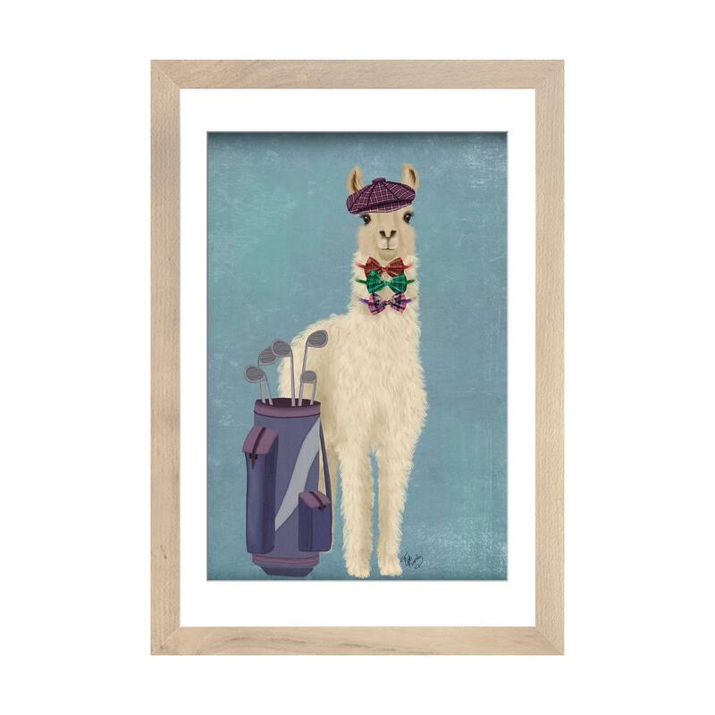 iCanvas "Llama Golfing" by Fab Funky - Natural - 24x16x1