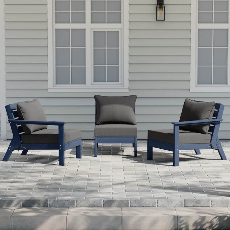Polytrends Birchwood All Weather HDPE Outdoor Patio Deep Seating Navy Blue Sofa With Cushions (3-Piece)