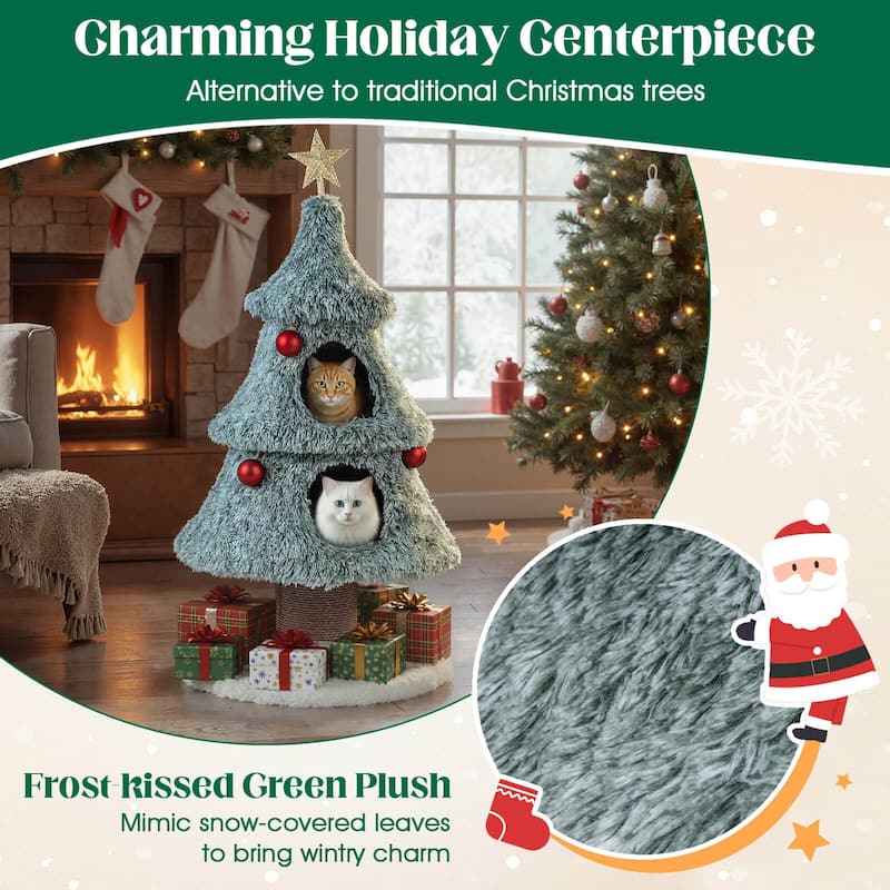 Costway 48.5” Christmas Cat Tree for Indoor Cats with 2 Large Condos, - as pic shows - See Details
