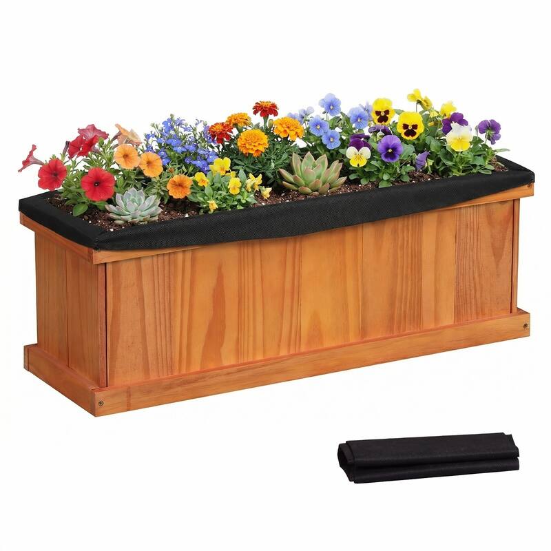 Gymax Wood Raised Garden Bed w/ Drainage Holes & Liner for Growing - Orange