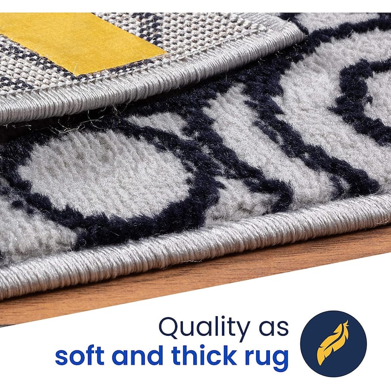 Beverly Rug Indoor Non Slip Carpet Stair Treads w/ Installed Tape 9"x 28" Circles Grey / Navy
