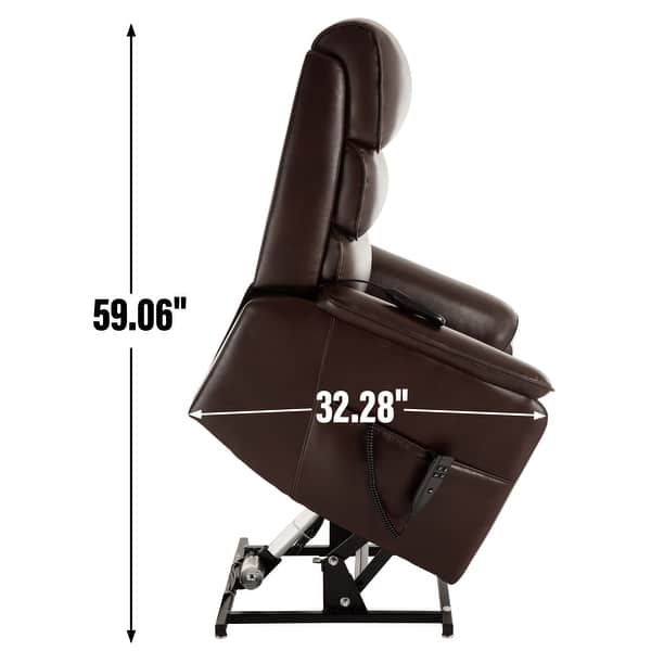 dimension image slide 17 of 18, Dual Motor Power Lift Recliner Chair with Power-Remote & Heat Massage, Electric Leather Adjustable Reclining Sofa