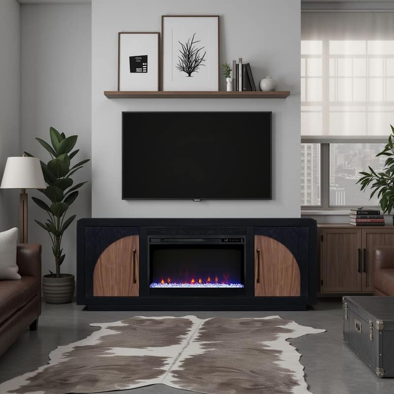 Bridgevine Home Eclipse 65 inch Fireplace TV Stand, for TVs up to 75 inches, Two-Tone Finish