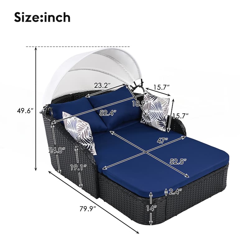 Outdoor Sunbed with Adjustable Canopy