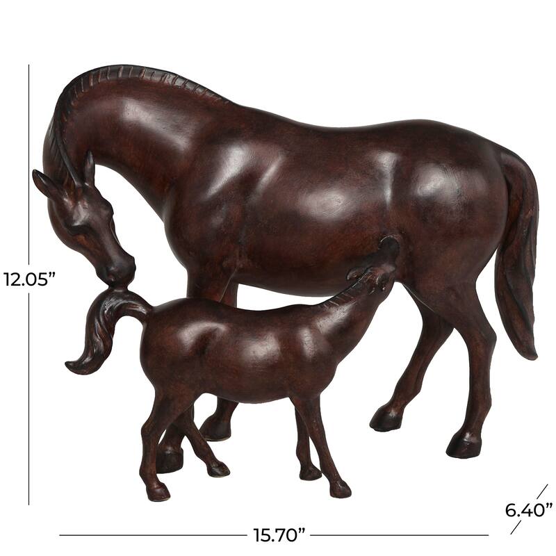 Dark Brown Polystone Horse Decorative Sculpture with Mom and Baby