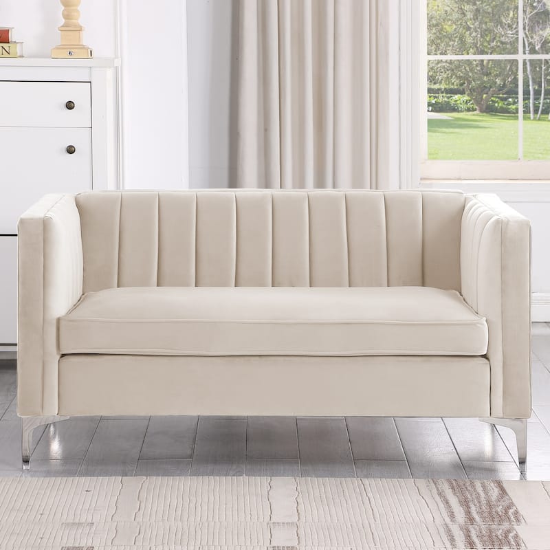 Morden Fort Modern 2 Pieces of Loveseat and Sofa Couch Set with Dutch Velvet Grey, Iron Legs