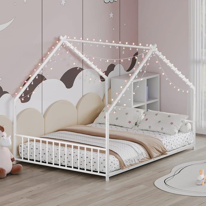 Full size children's bed frame with LED light strips