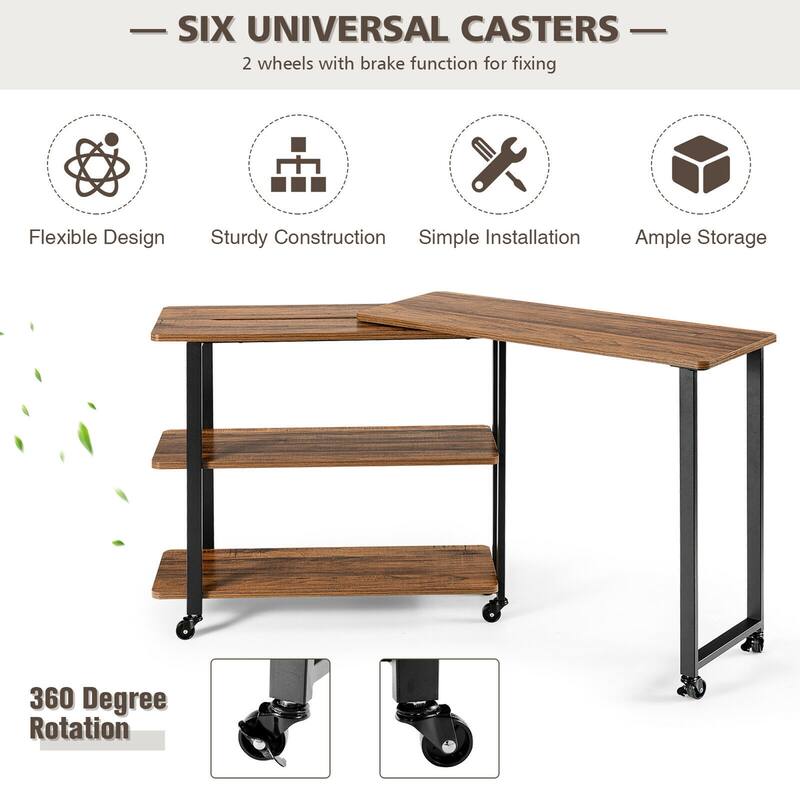 Gymax Sofa Side End Table Rotating Bookcase Patented w/ Wheels Brown - See Details
