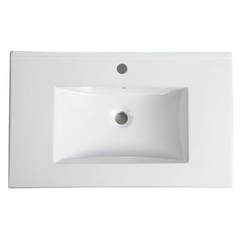 30-Inch Ceramic Vessel Sink with Integrated Countertop, Pre-Drilled for Faucet, No Cabinet Included - 30in L Ceramic