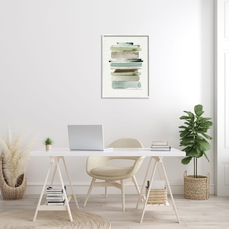 Stupell Thick Line Shape Abstraction Green Brown Striped Layers Framed Wall Art