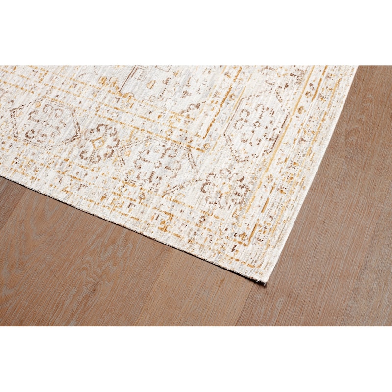 Terra by Obeetee Ava Rustic Border Ivory Rug
