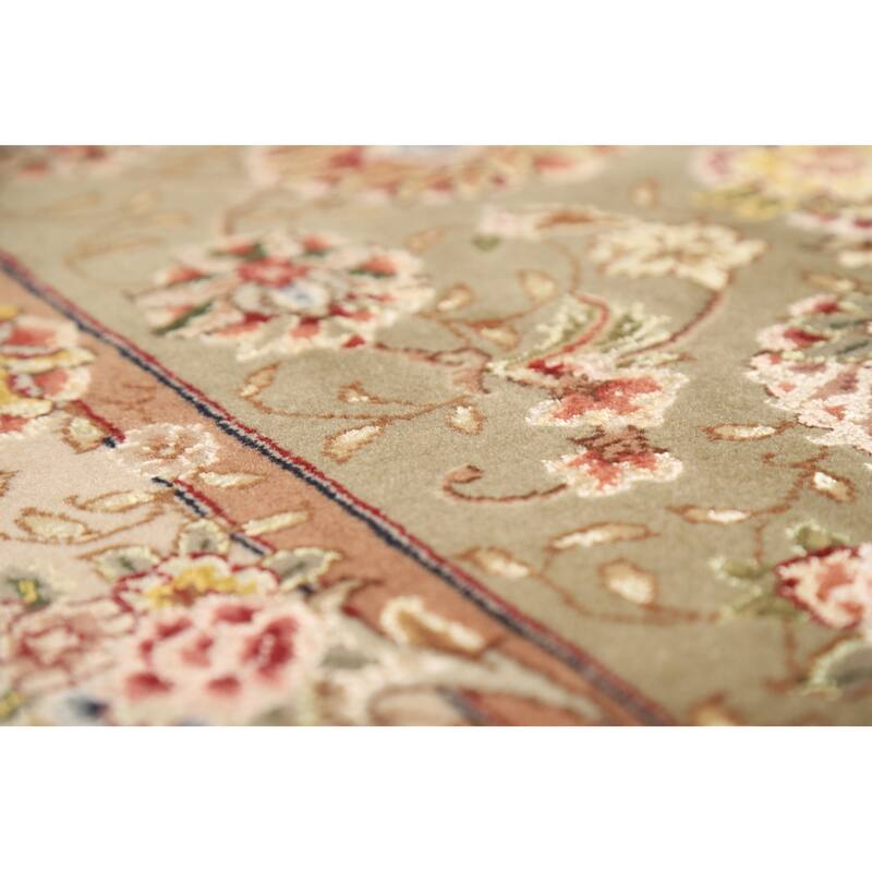 Vegetable Dye Floral Tabriz Chinese Rug Handmade Wool and Silk Carpet - 9'1" x 12'1"