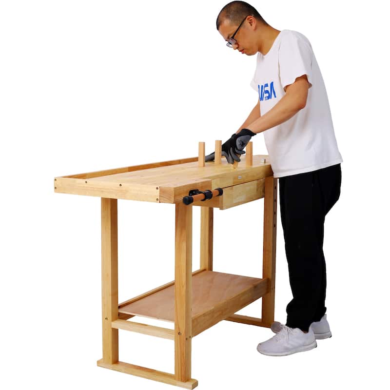 55-Inch Wood Workbench, Wooden Workbench for Garage Workshop and Home