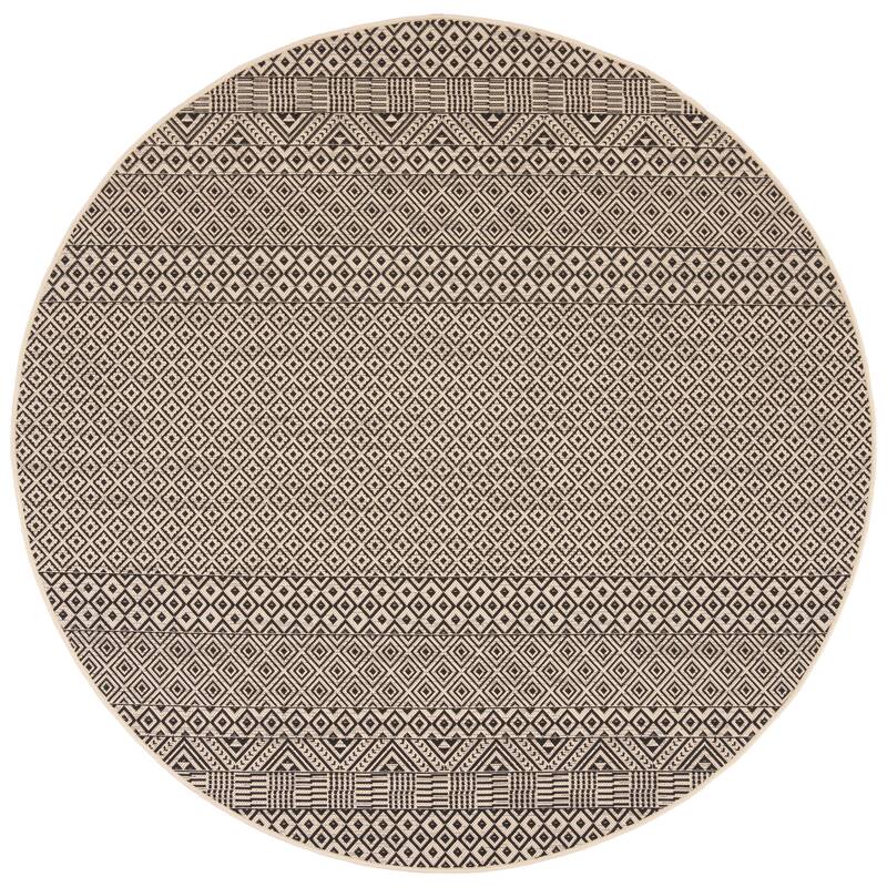 SAFAVIEH Courtyard Shikibu Indoor/ Outdoor Waterproof Patio Backyard Rug - 5'3" Round - Beige/Black